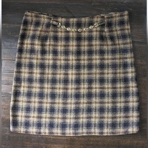 Vintage Plaid Wool Skirt with Chain Belt